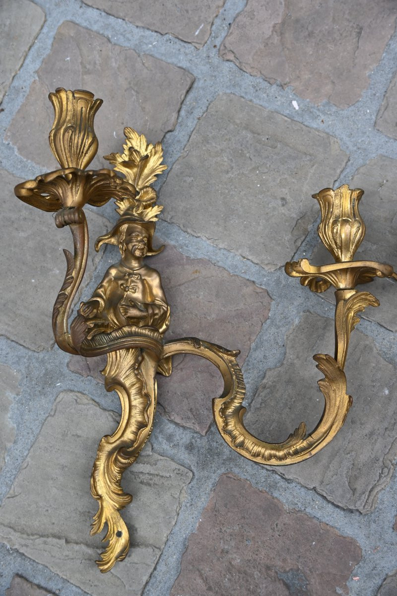 Pair Of Bronze Sconces, Louis XV Style Chinese-photo-3