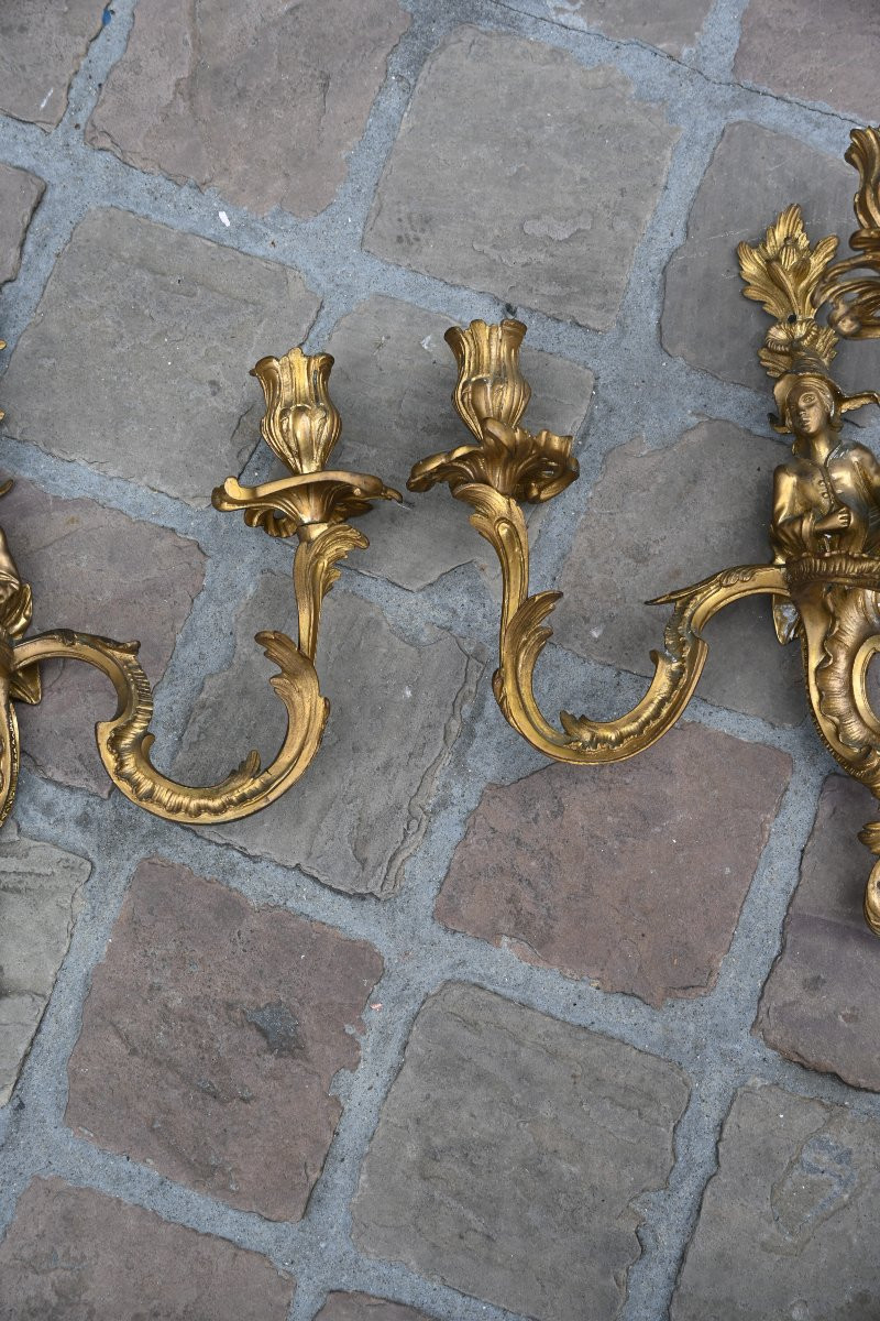 Pair Of Bronze Sconces, Louis XV Style Chinese-photo-4