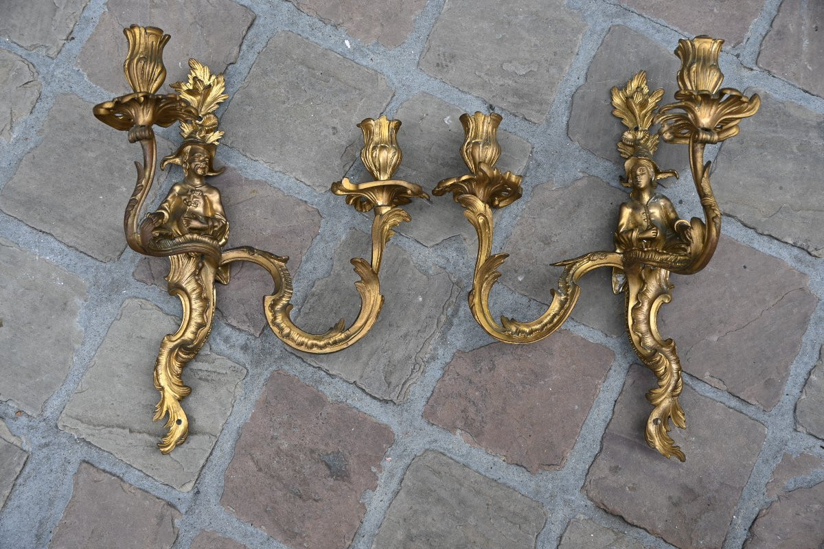 Pair Of Bronze Sconces, Louis XV Style Chinese-photo-5