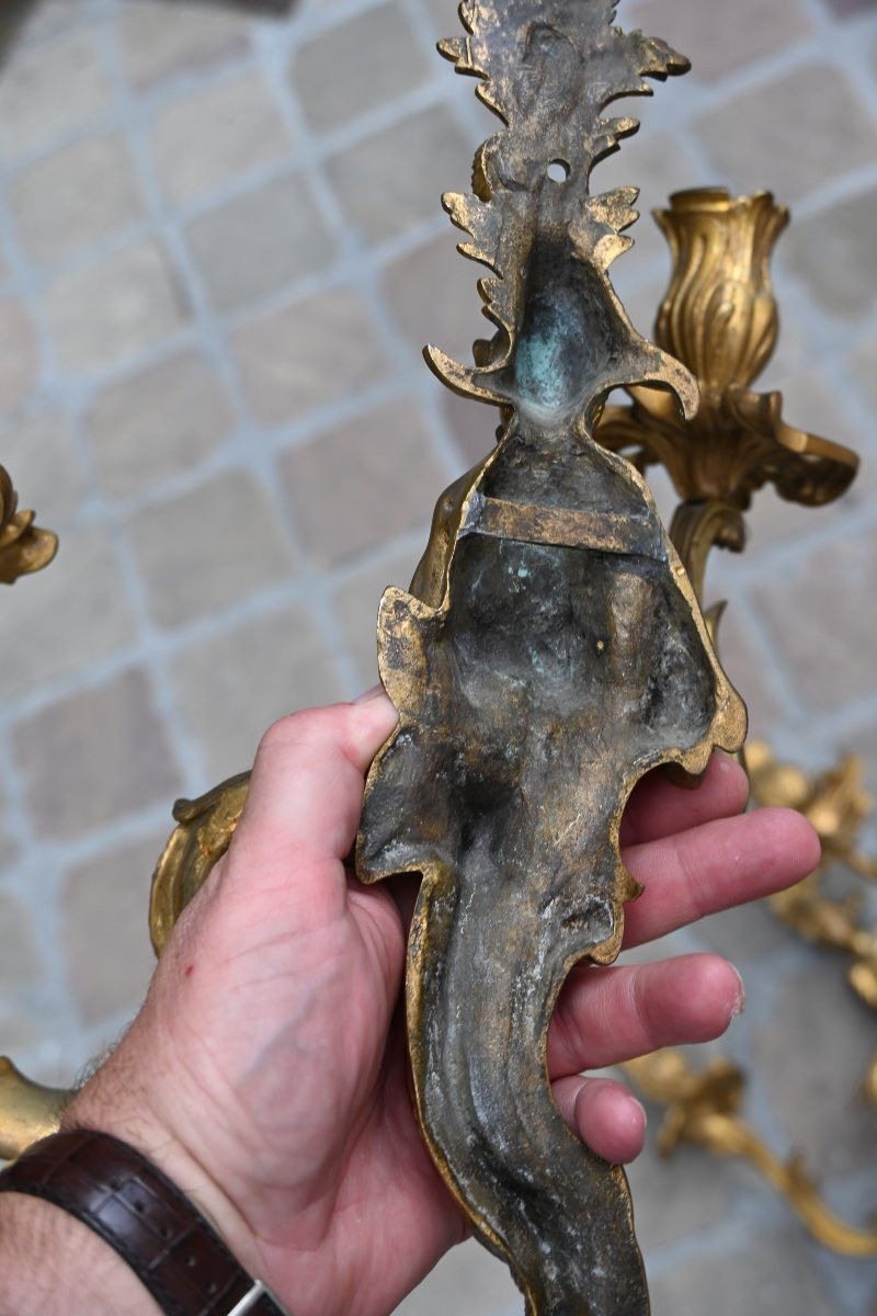 Pair Of Bronze Sconces, Louis XV Style Chinese-photo-6