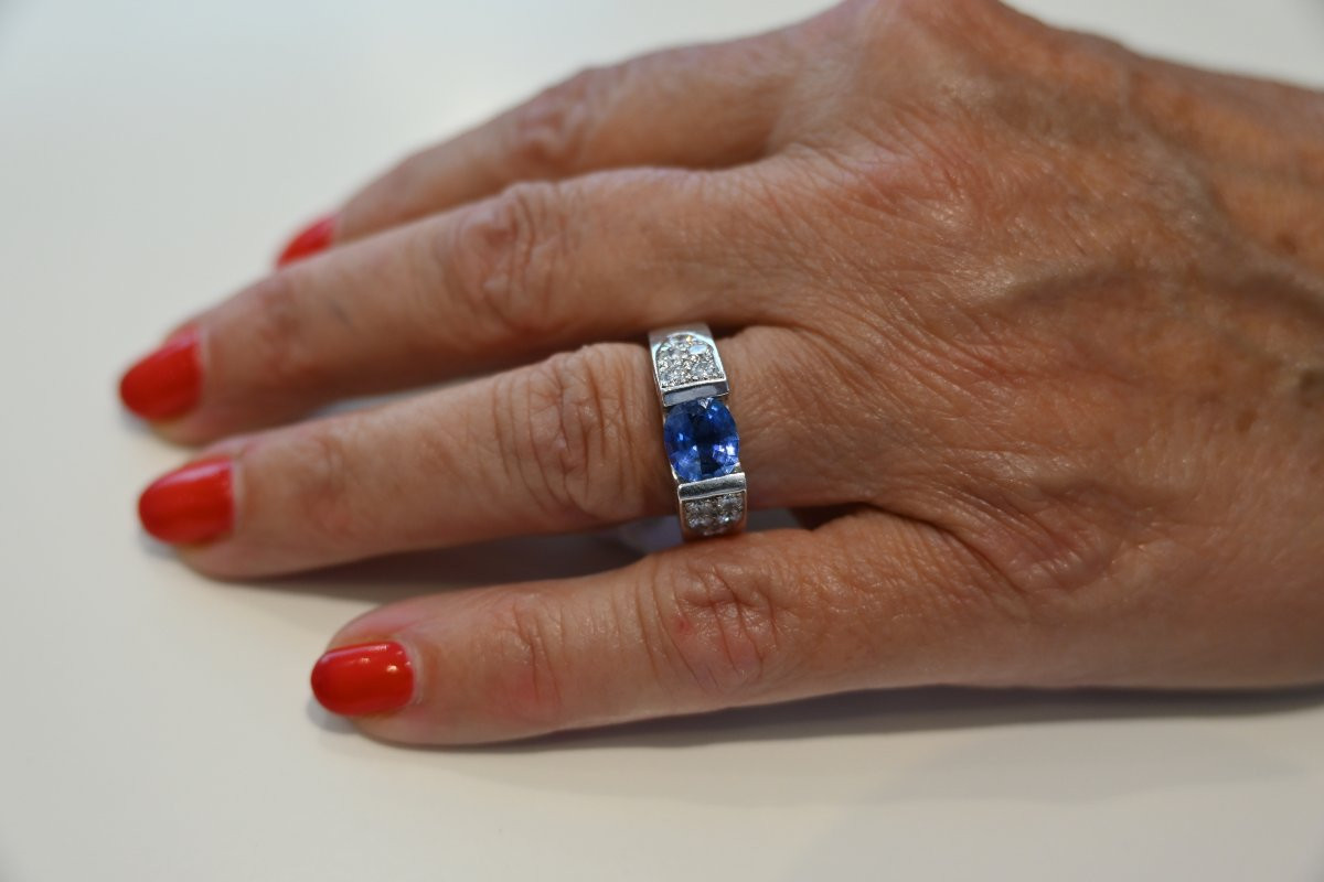 Sapphire, White Gold And Diamond Ring-photo-2