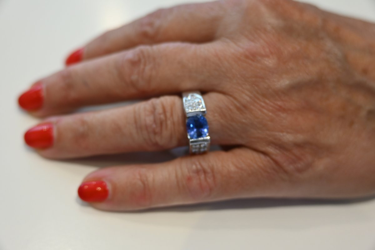 Sapphire, White Gold And Diamond Ring-photo-4