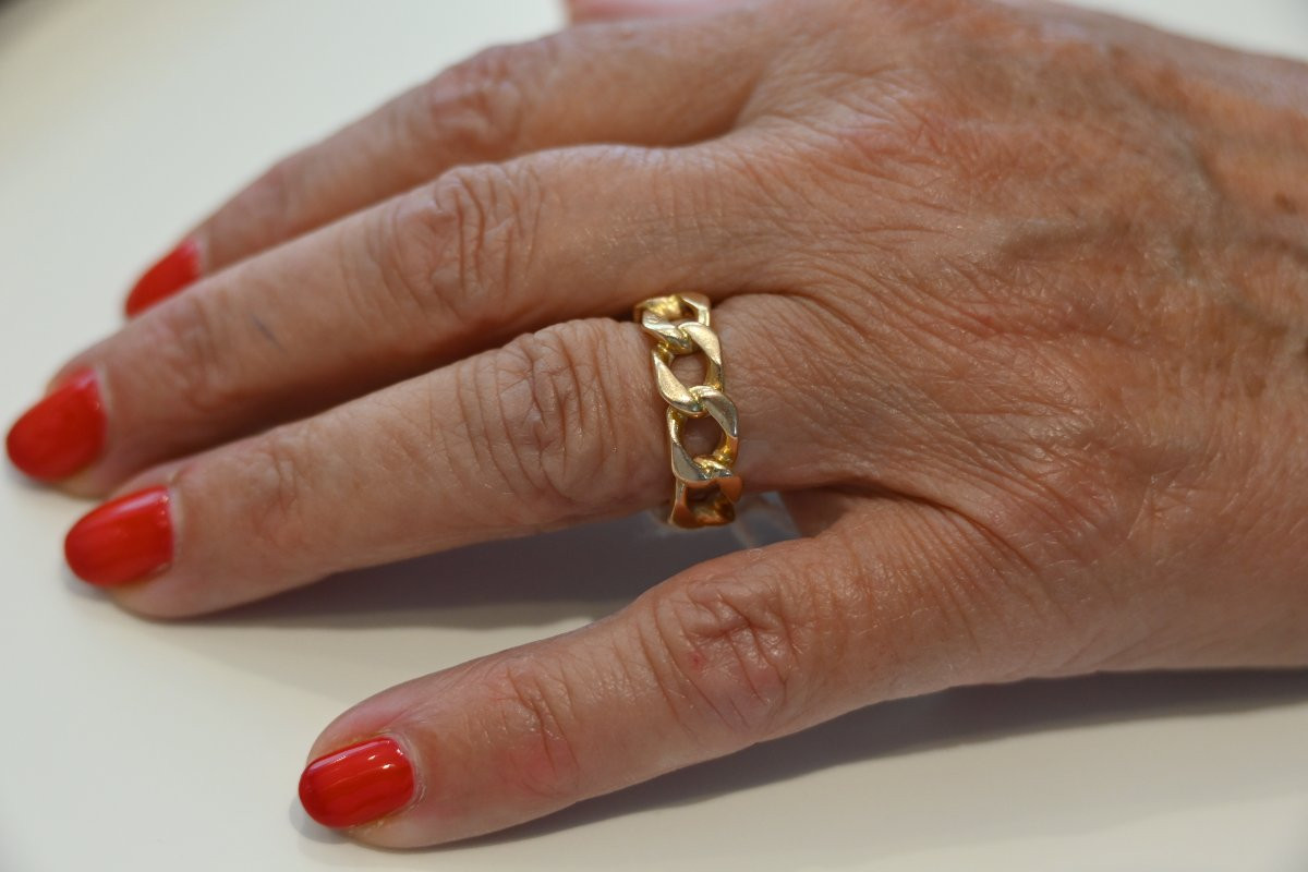 Yellow Gold Gourmette Ring-photo-3