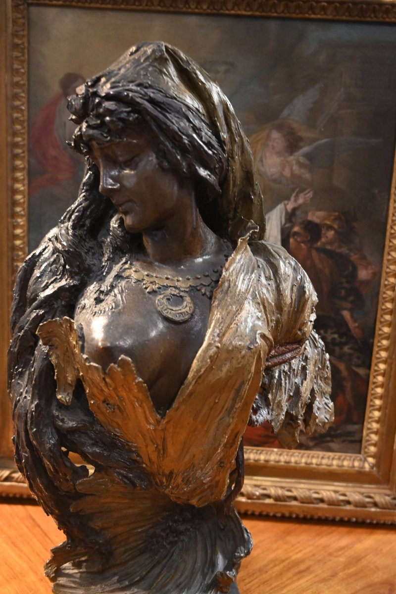 Buste de femme en terre cuite polychrome -photo-2