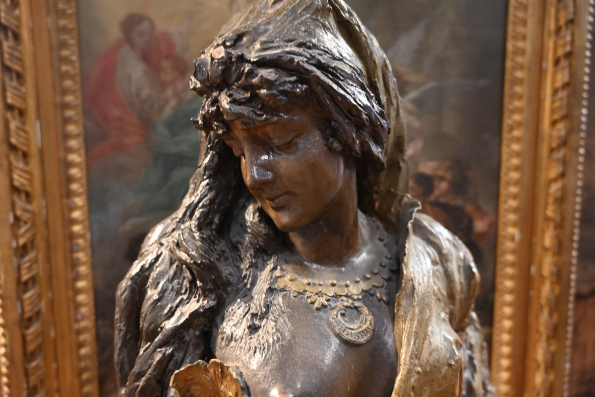 Buste de femme en terre cuite polychrome -photo-3