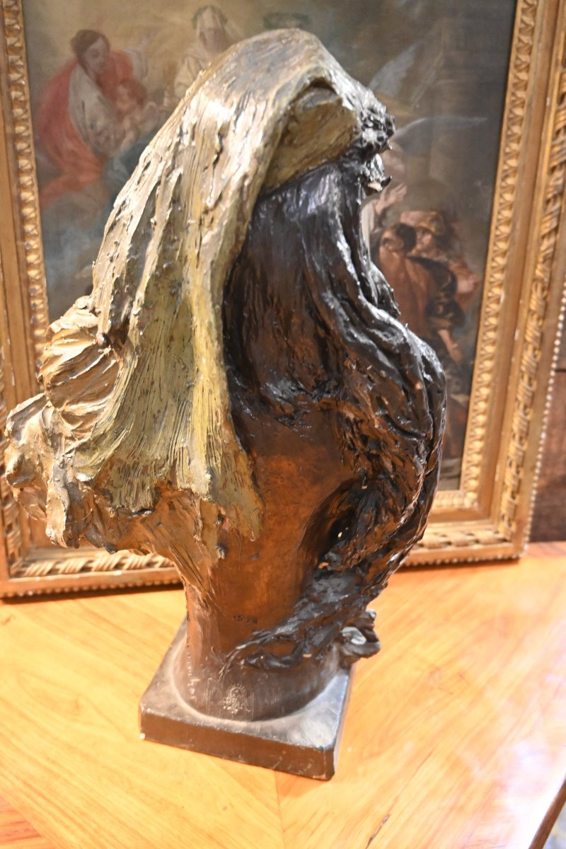 Buste de femme en terre cuite polychrome -photo-3