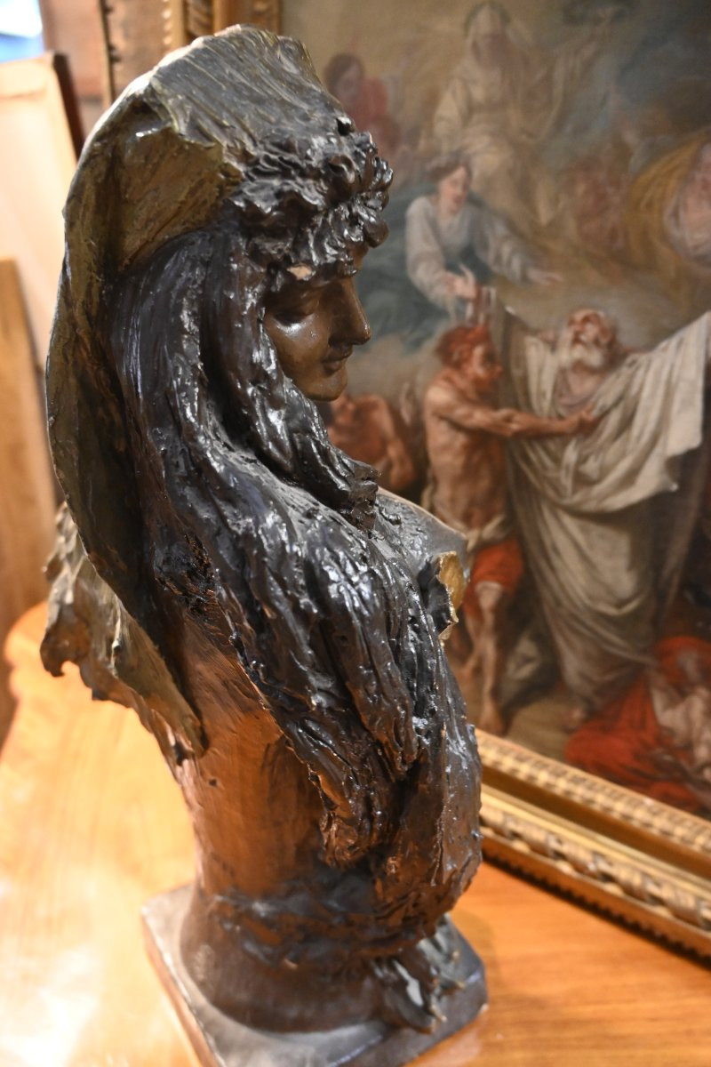 Buste de femme en terre cuite polychrome -photo-4