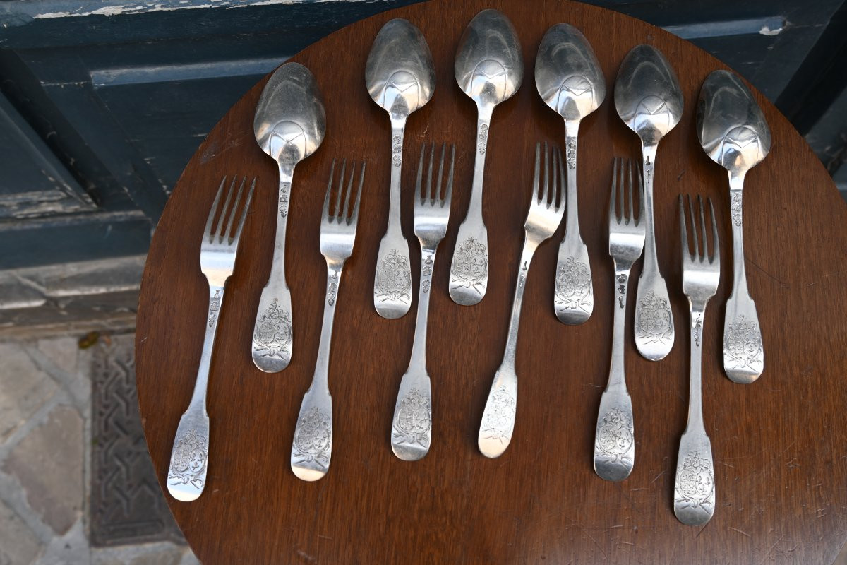 Suite Of 6 18th Century Coat Of Arms Cutlery -photo-3