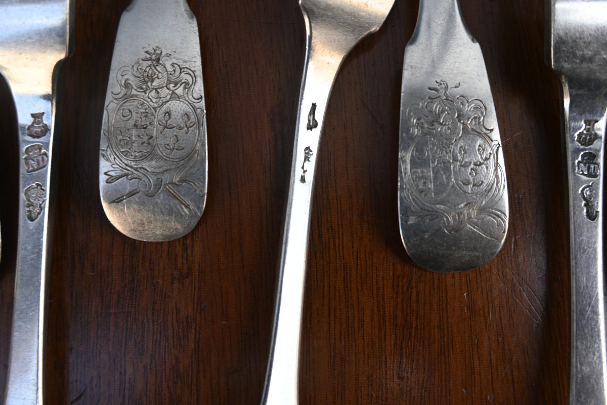 Suite Of 6 18th Century Coat Of Arms Cutlery -photo-4