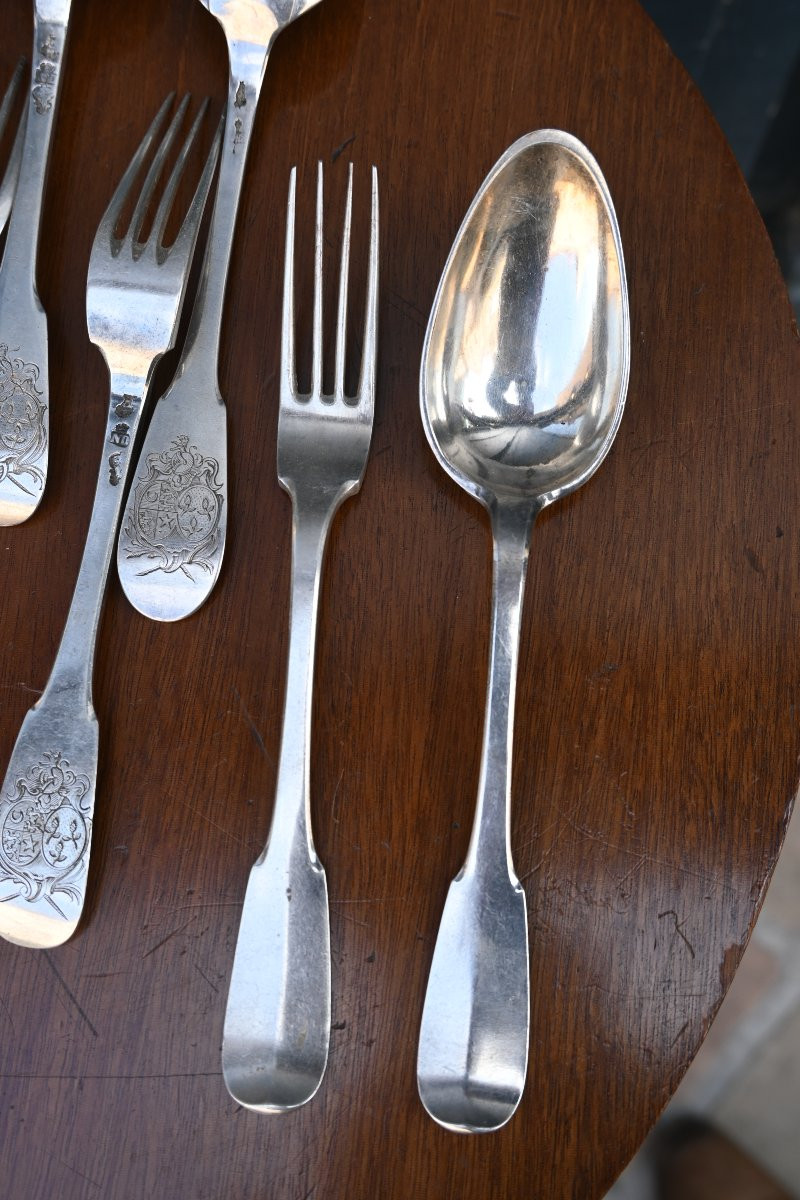 Suite Of 6 18th Century Coat Of Arms Cutlery -photo-6