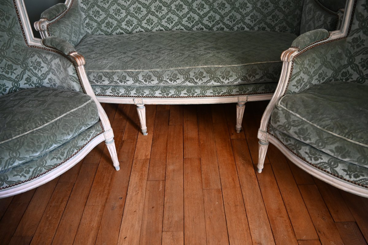 Living Room, Pair Of Armchairs Stamped By Jean, And Louis XVI Period Sofa-photo-2