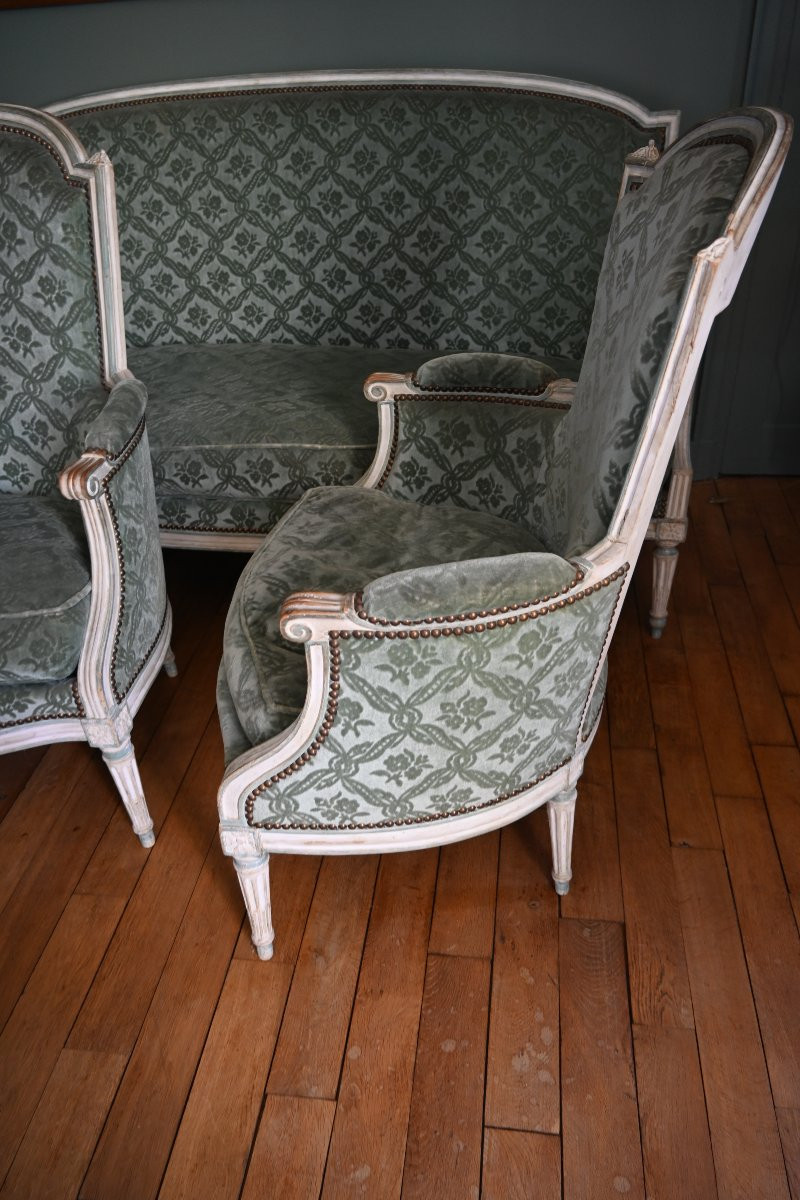 Living Room, Pair Of Armchairs Stamped By Jean, And Louis XVI Period Sofa-photo-3