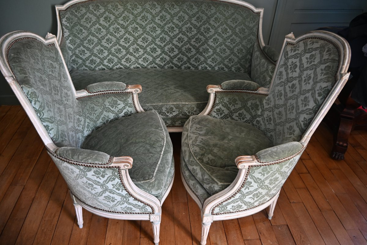 Living Room, Pair Of Armchairs Stamped By Jean, And Louis XVI Period Sofa-photo-4