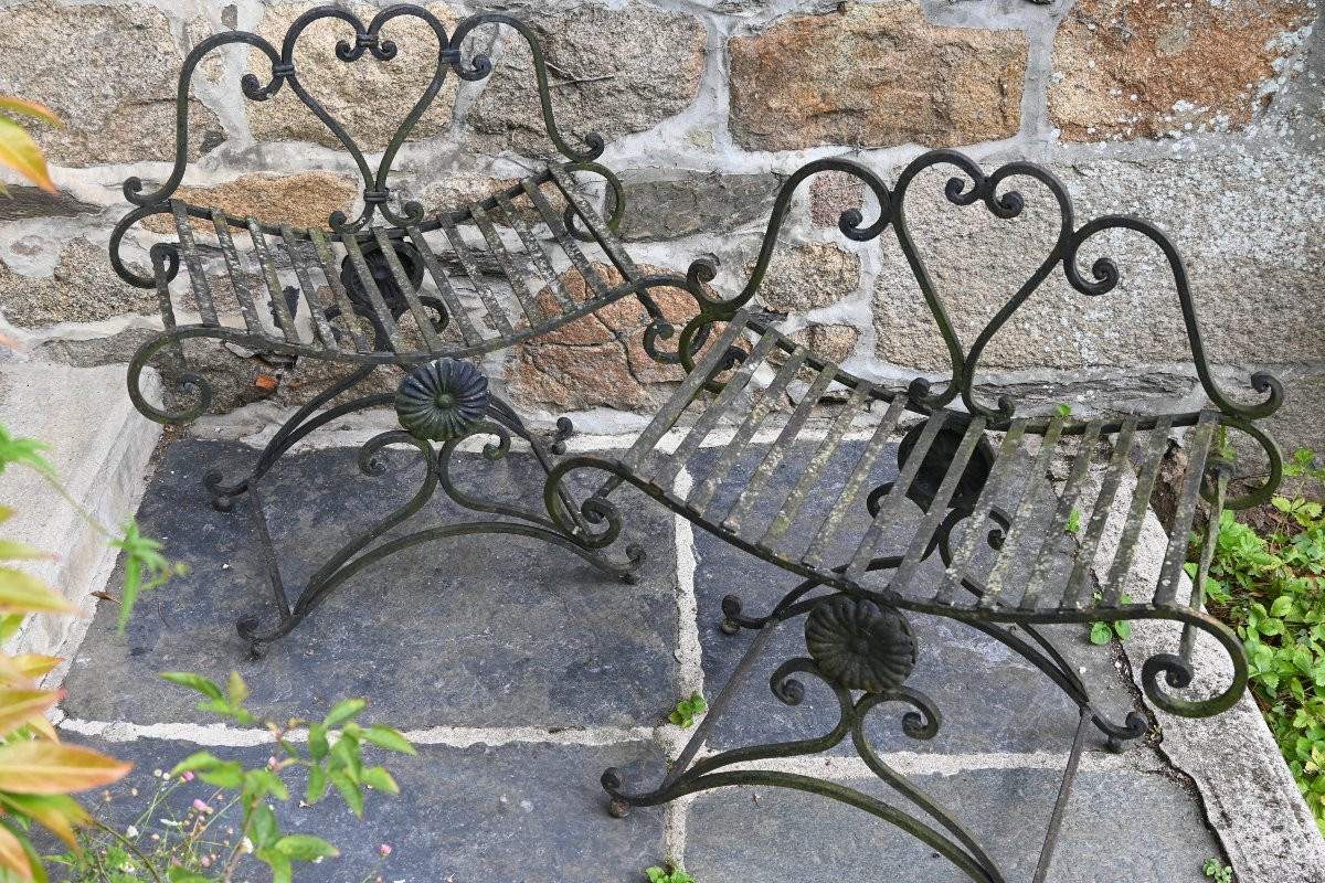 Paire de tabourest de forme  curule en fer XX-photo-6