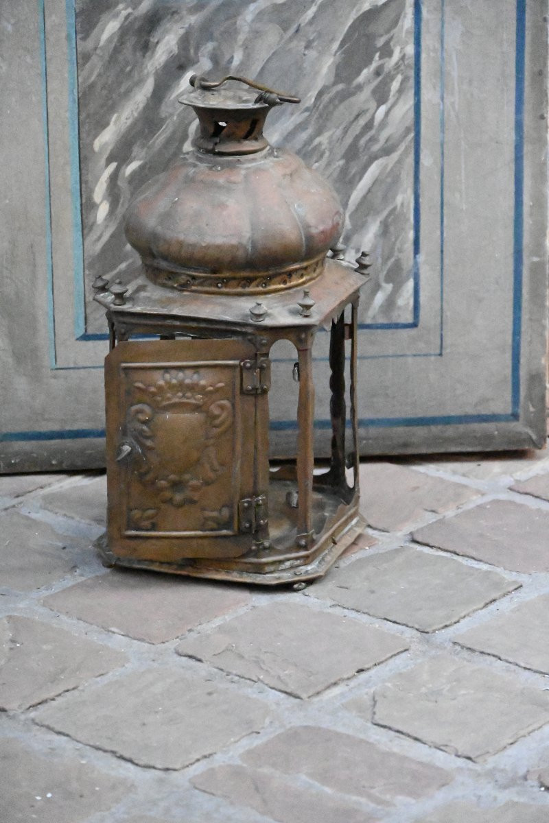 Rare 18th Century Embossed Brass Hand Lantern-photo-2