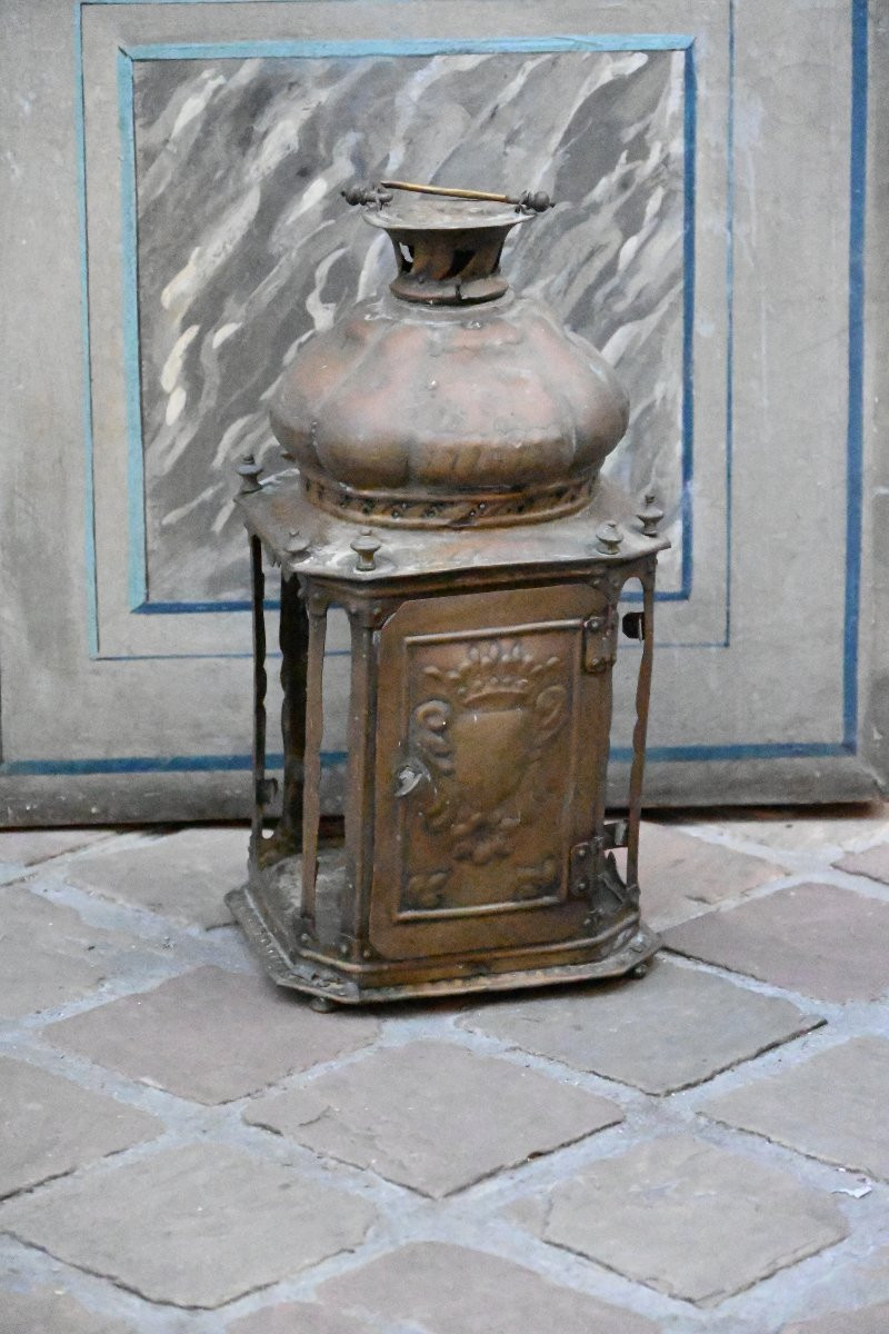 Rare 18th Century Embossed Brass Hand Lantern-photo-3