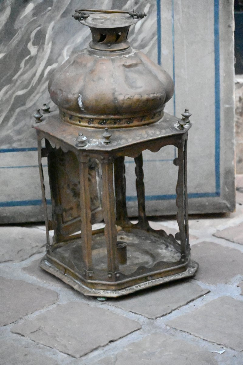 Rare 18th Century Embossed Brass Hand Lantern-photo-2