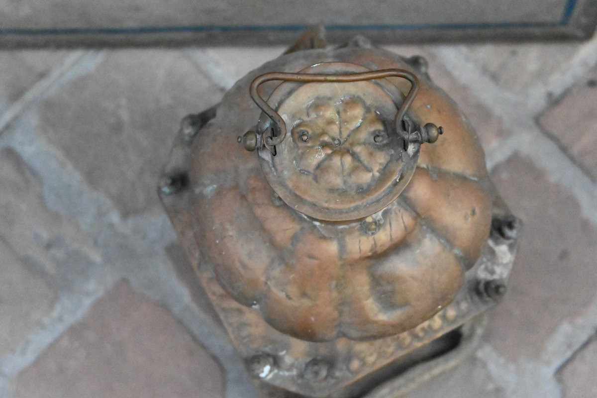Rare 18th Century Embossed Brass Hand Lantern-photo-3
