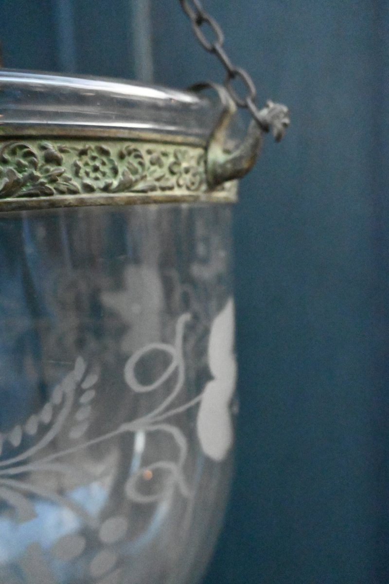 Lanterne cloche en verre soufflé d époque XIX , néoclassique-photo-2