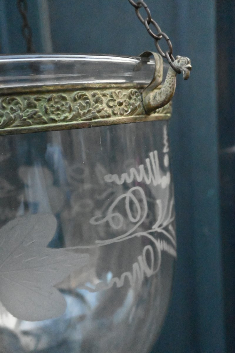 Lanterne cloche en verre soufflé d époque XIX , néoclassique-photo-4