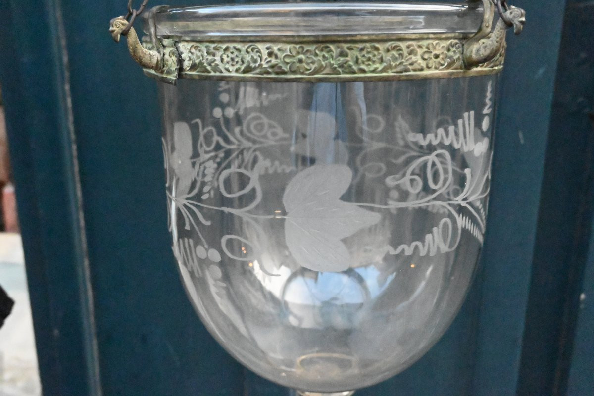 Lanterne cloche en verre soufflé d époque XIX , néoclassique-photo-7