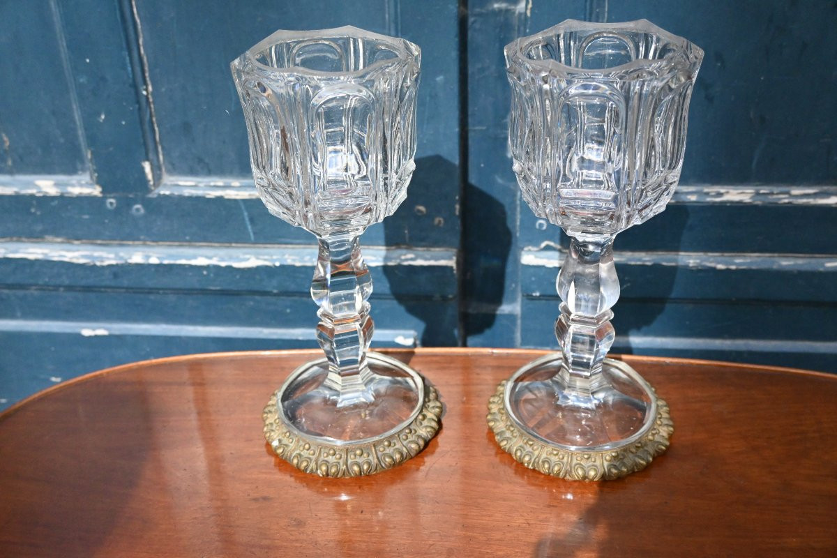 Paire de calices en cristal XIX-photo-2