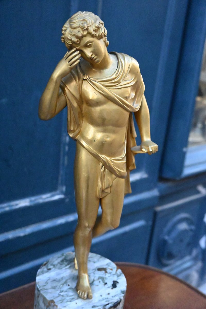 Paire de statues à l Antique  : Phèdre et Hippolyte  , en bronze doré d époque Empire-photo-2