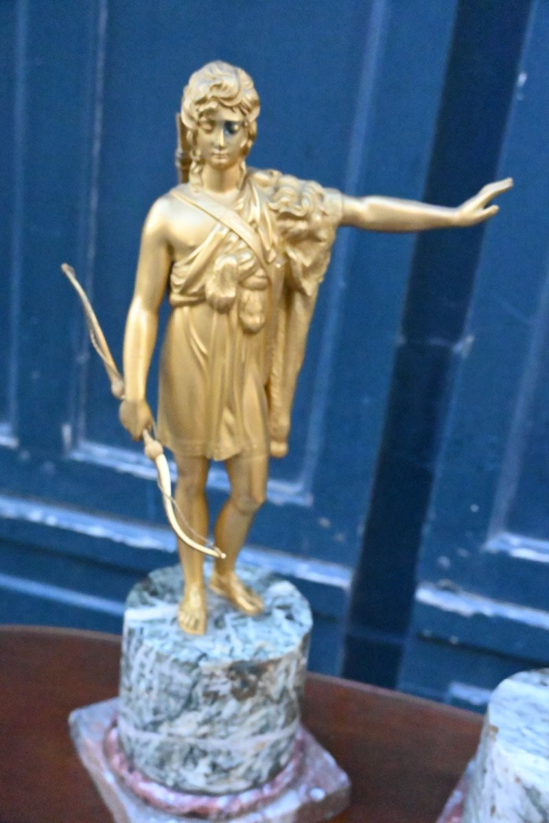 Paire de statues à l Antique  : Phèdre et Hippolyte  , en bronze doré d époque Empire-photo-3