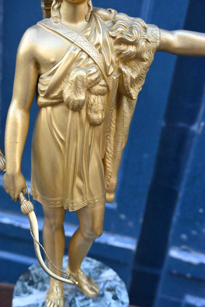 Paire de statues à l Antique  : Phèdre et Hippolyte  , en bronze doré d époque Empire-photo-4
