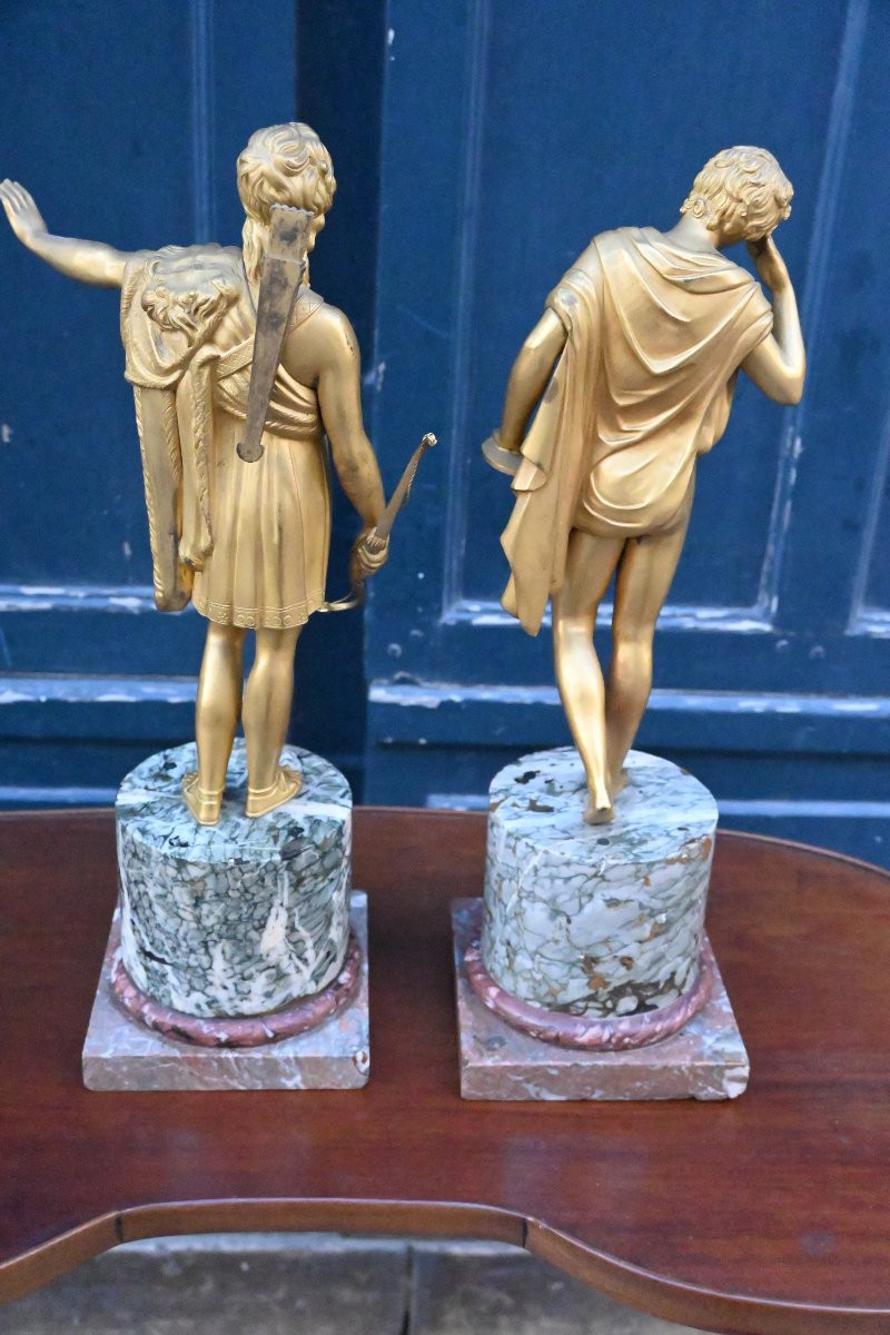 Paire de statues à l Antique  : Phèdre et Hippolyte  , en bronze doré d époque Empire-photo-8