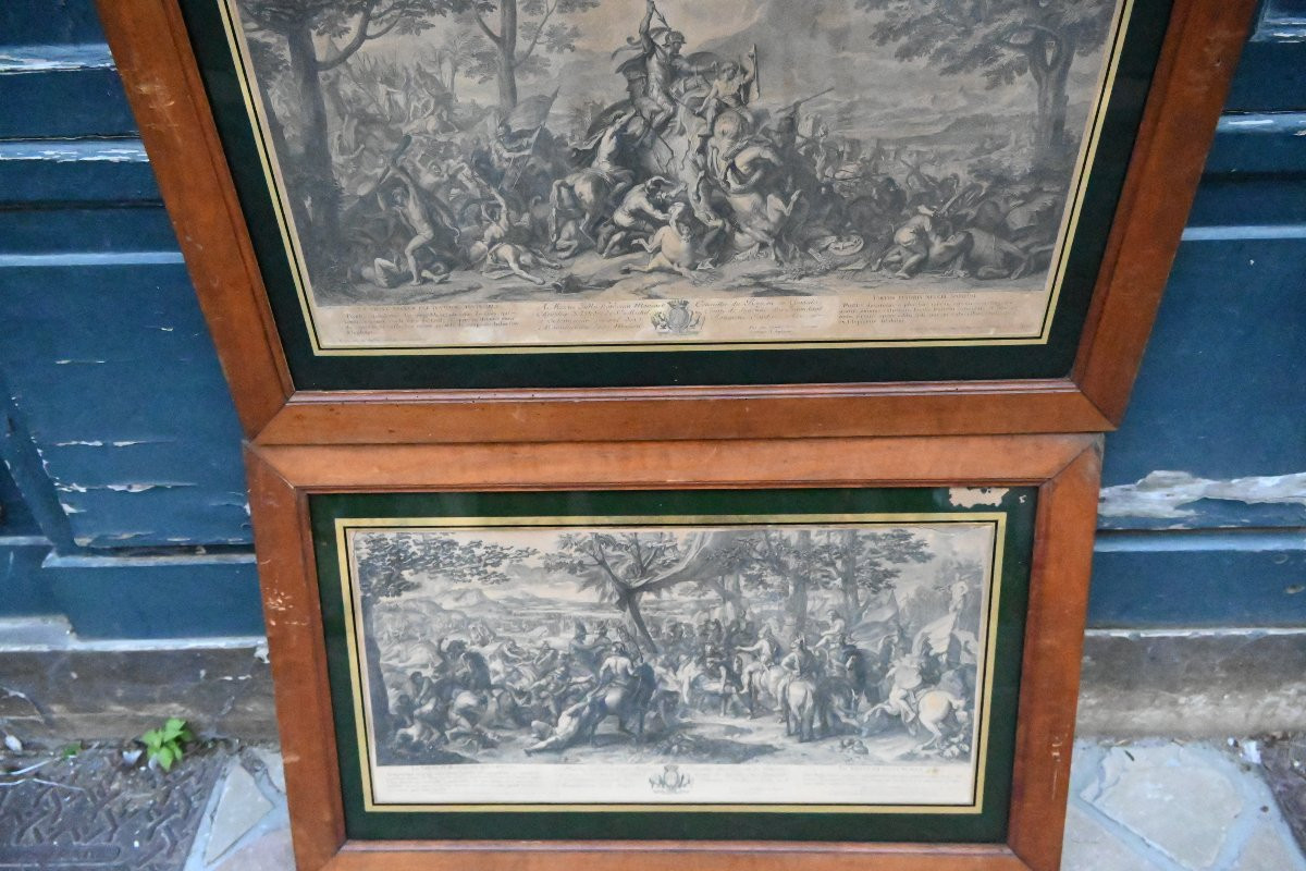 Paire de gravures L ouis XIV , scène de batailles d après Le Brun -photo-1