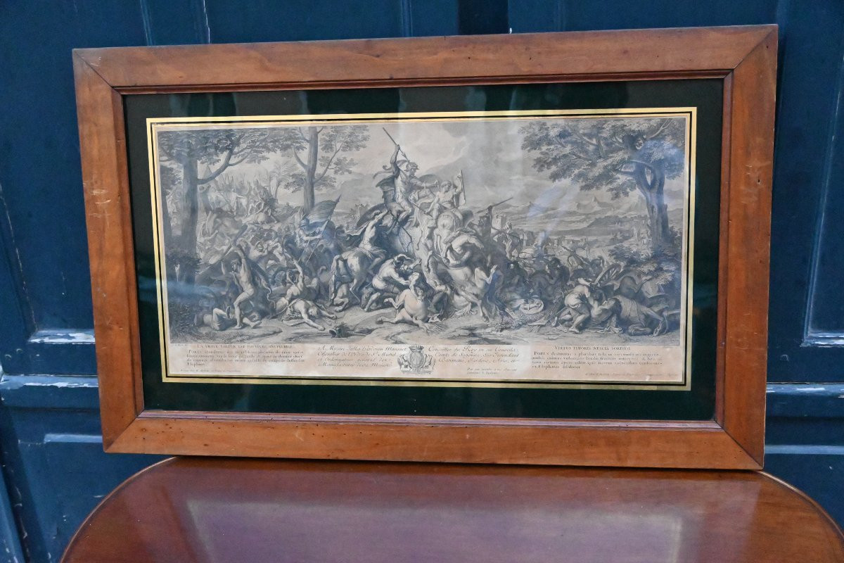 Paire de gravures L ouis XIV , scène de batailles d après Le Brun -photo-3