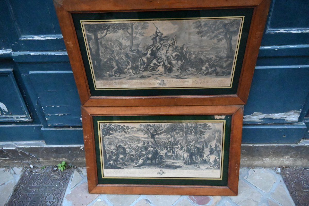 Paire de gravures L ouis XIV , scène de batailles d après Le Brun -photo-7