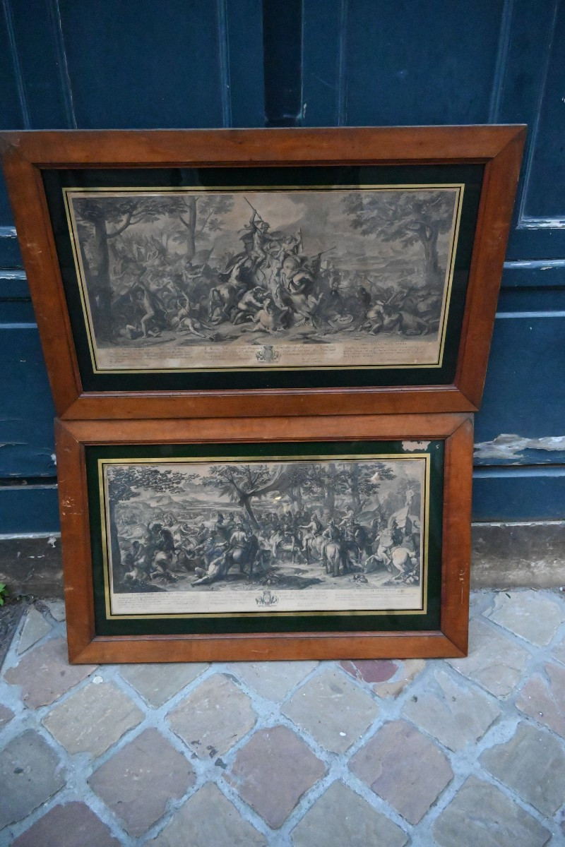 Paire de gravures L ouis XIV , scène de batailles d après Le Brun 