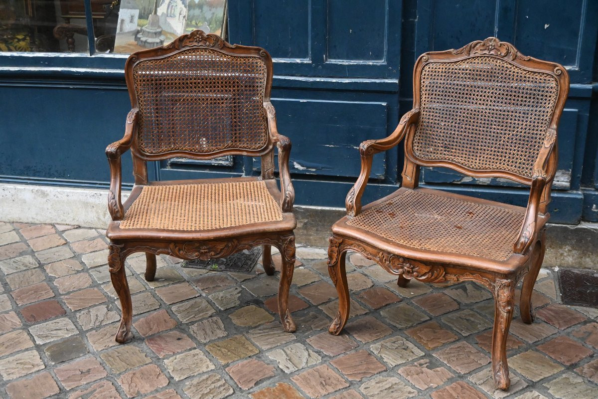 Paire de fauteuils cannés de style Regence-photo-3