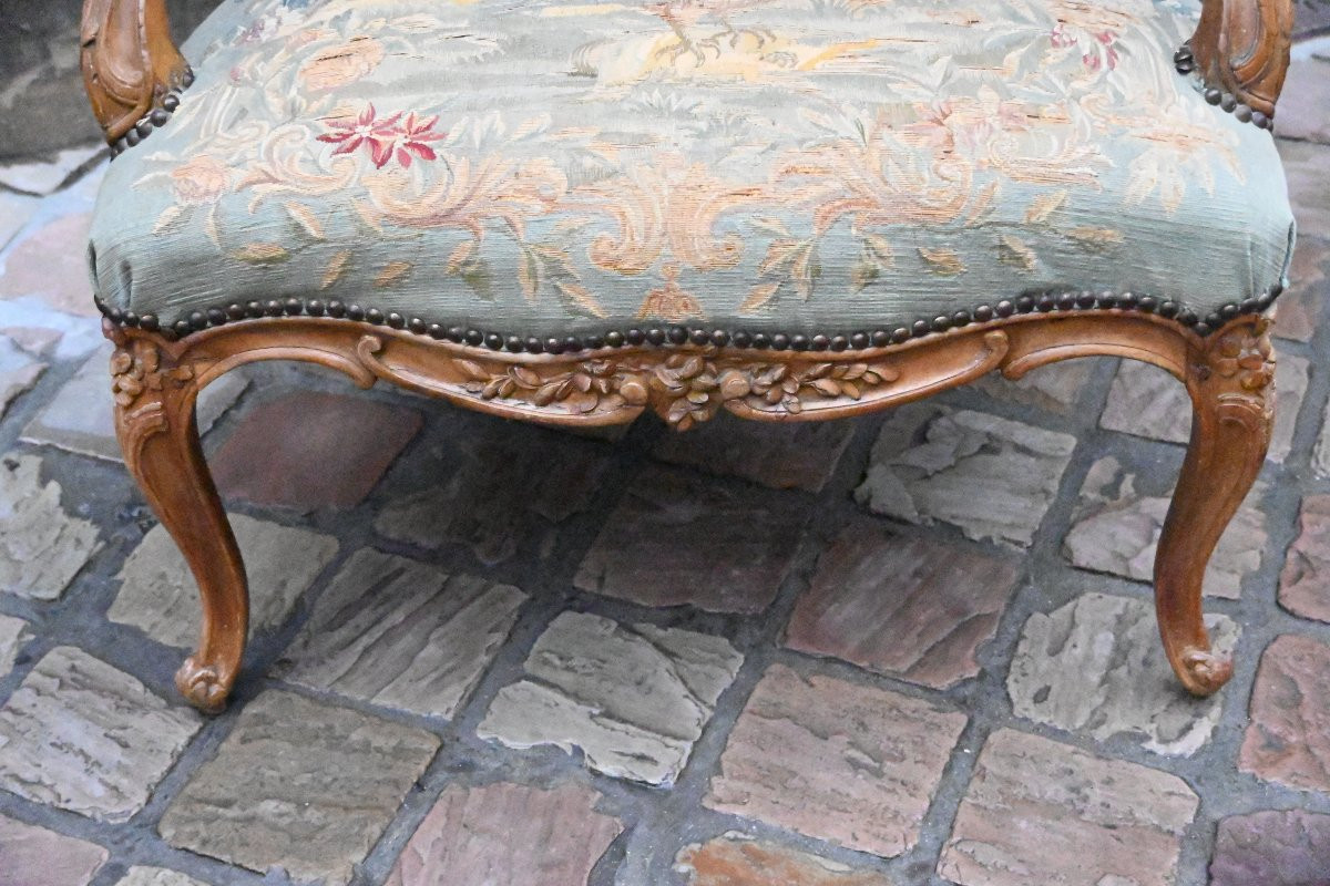 Fauteuil à dossier plat avec tapisserie aux points , d époque Louis XV-photo-4