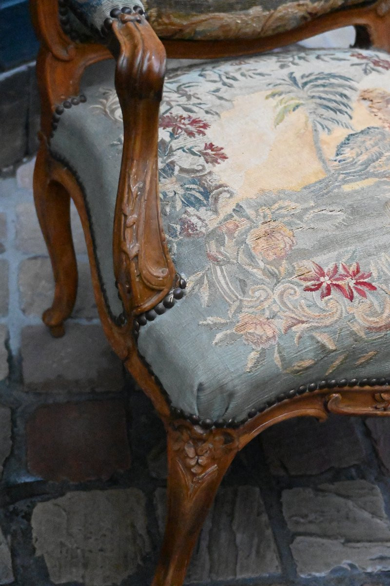 Fauteuil à dossier plat avec tapisserie aux points , d époque Louis XV-photo-2