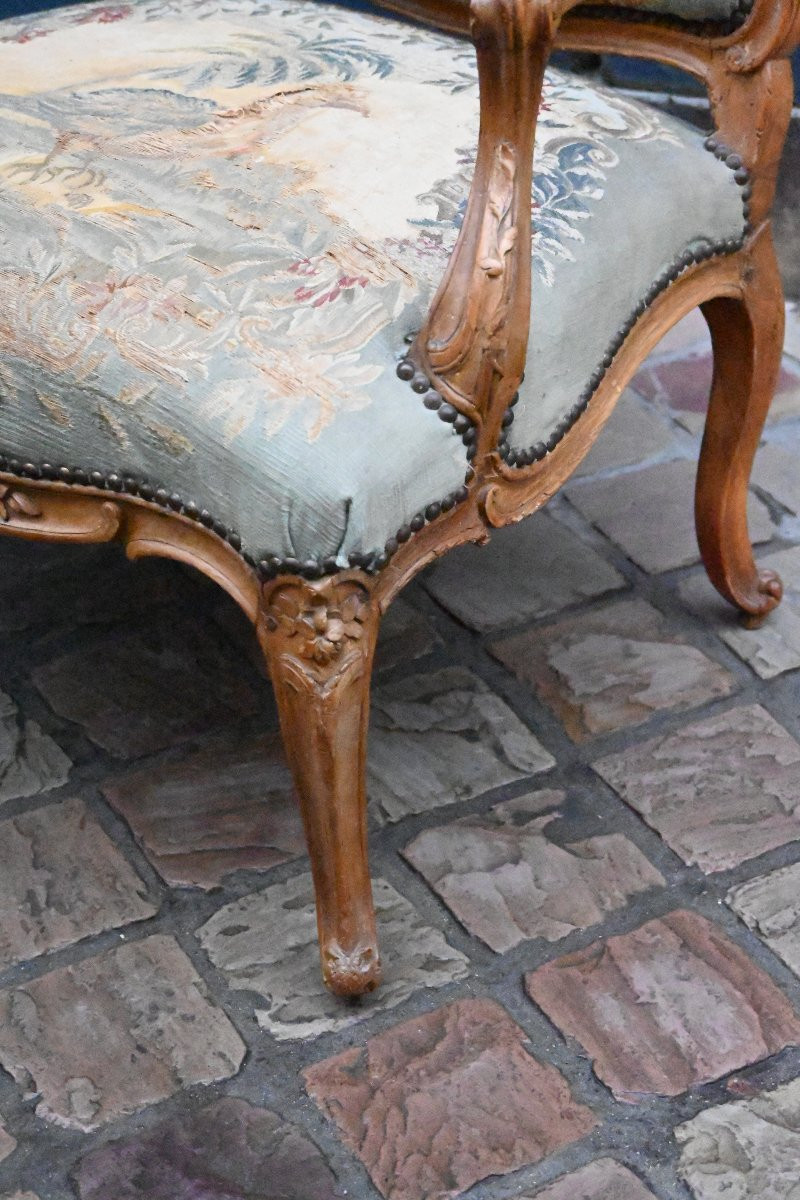 Fauteuil à dossier plat avec tapisserie aux points , d époque Louis XV-photo-5