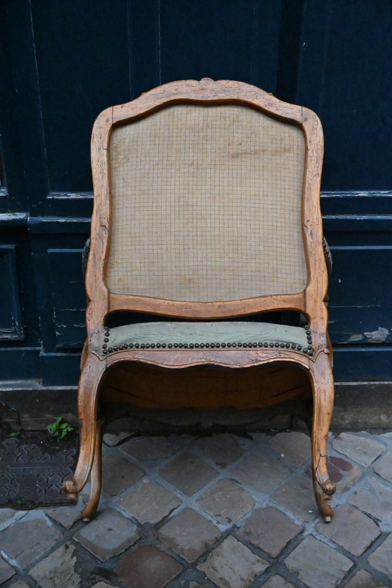 Fauteuil à dossier plat avec tapisserie aux points , d époque Louis XV-photo-6