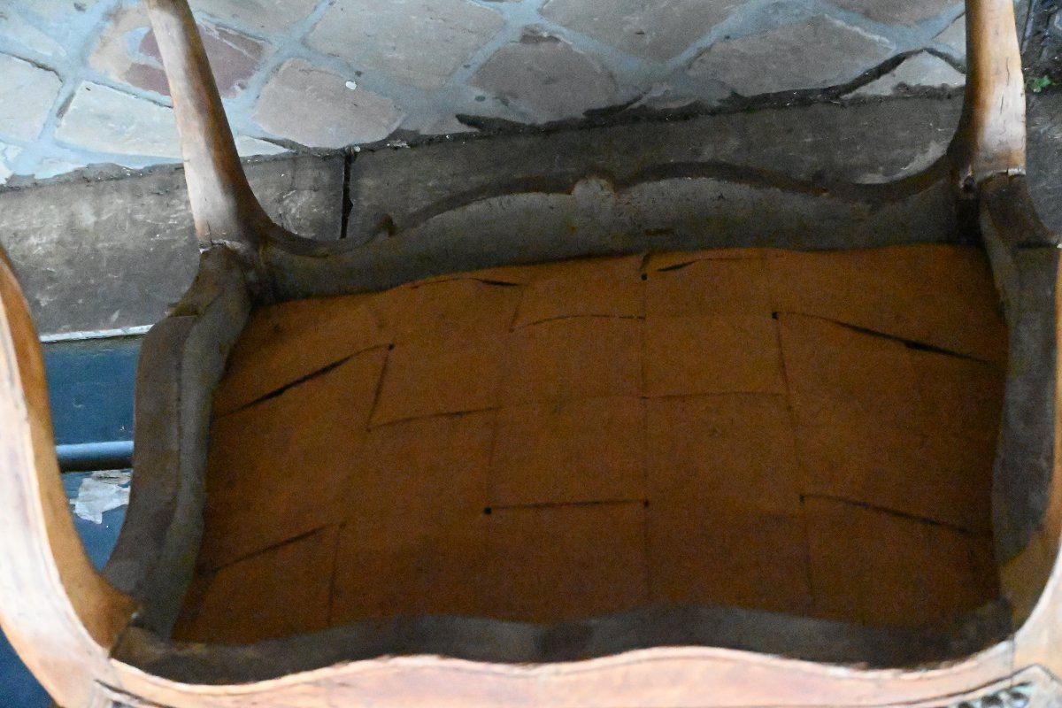 Fauteuil à dossier plat avec tapisserie aux points , d époque Louis XV-photo-7