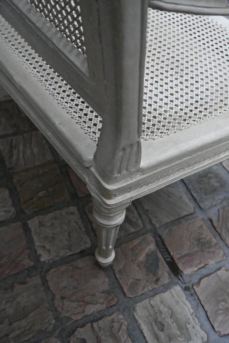   Petit canapé canné laqué gris perle Louis XVI-photo-6