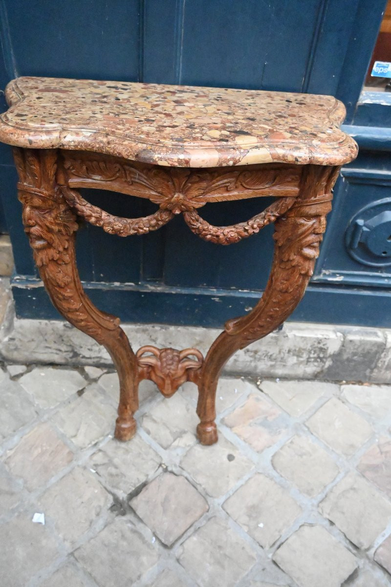 Petite console en chêne aux masques d Indien du XVIII-photo-3