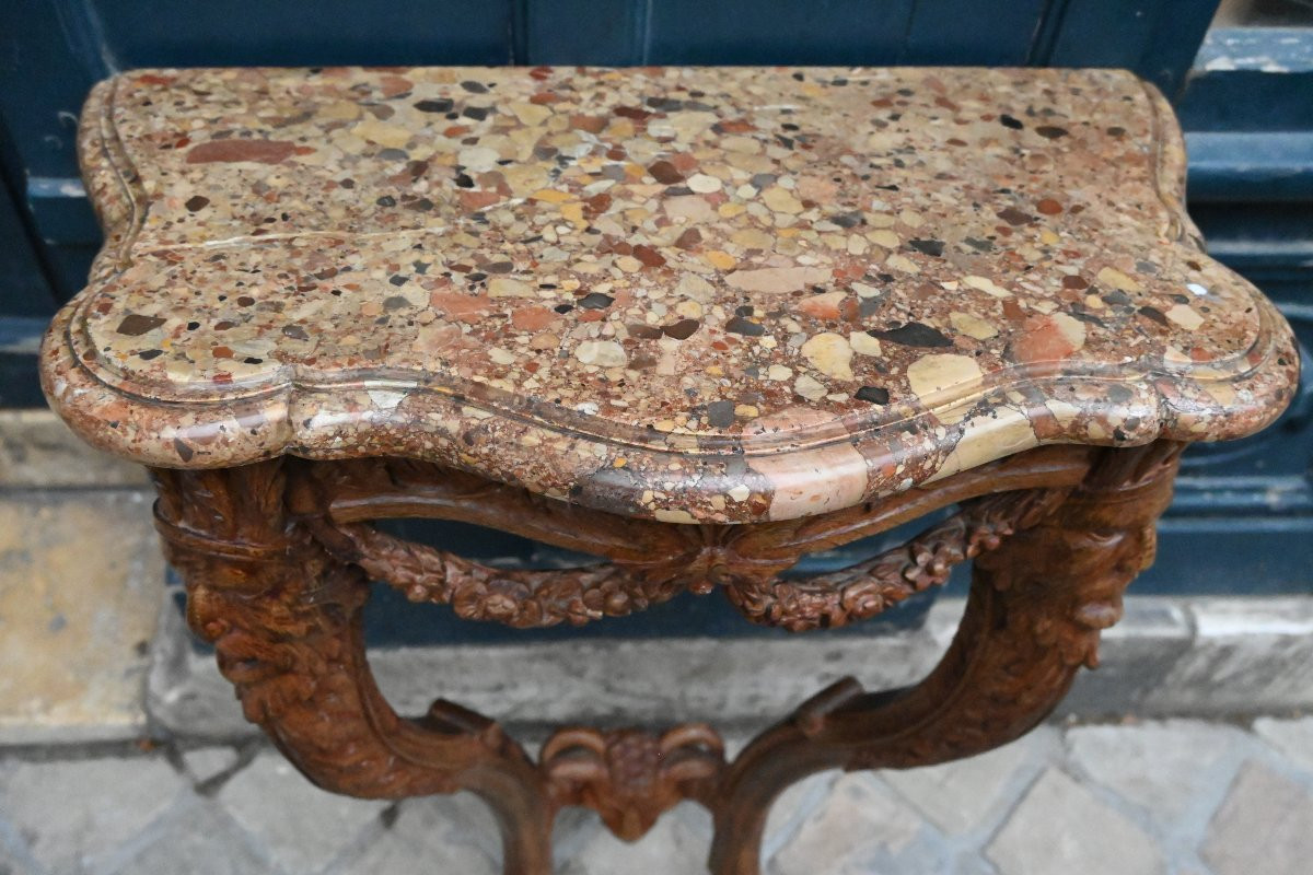 Petite console en chêne aux masques d Indien du XVIII-photo-4