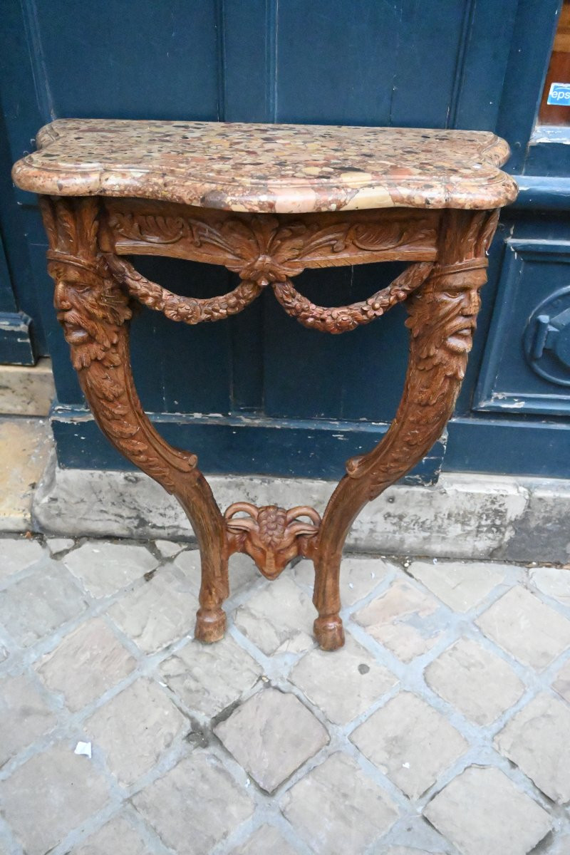 Petite console en chêne aux masques d Indien du XVIII-photo-6