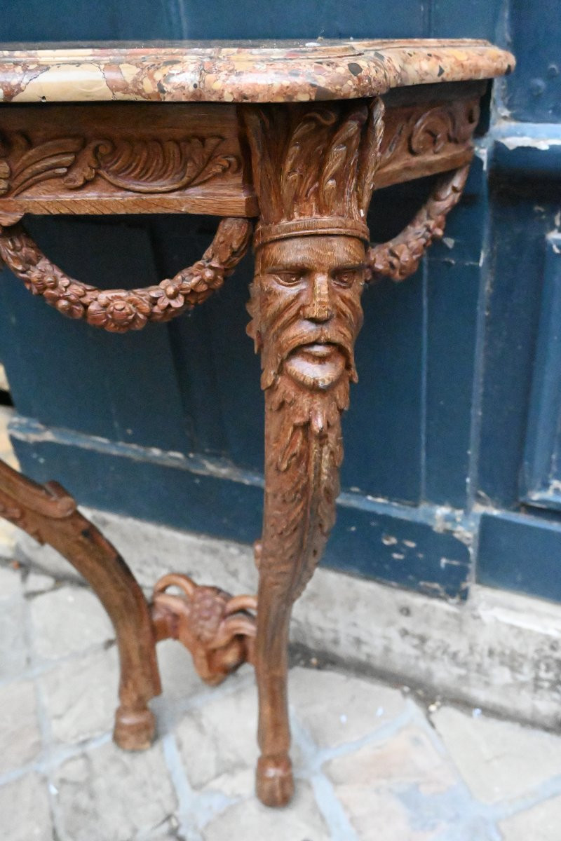 Petite console en chêne aux masques d Indien du XVIII-photo-7