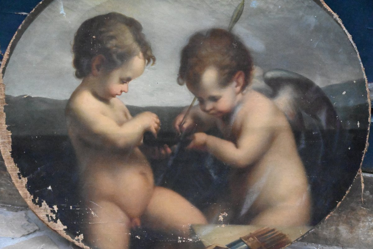 Huile sur toile XIX  Deux amours -photo-4