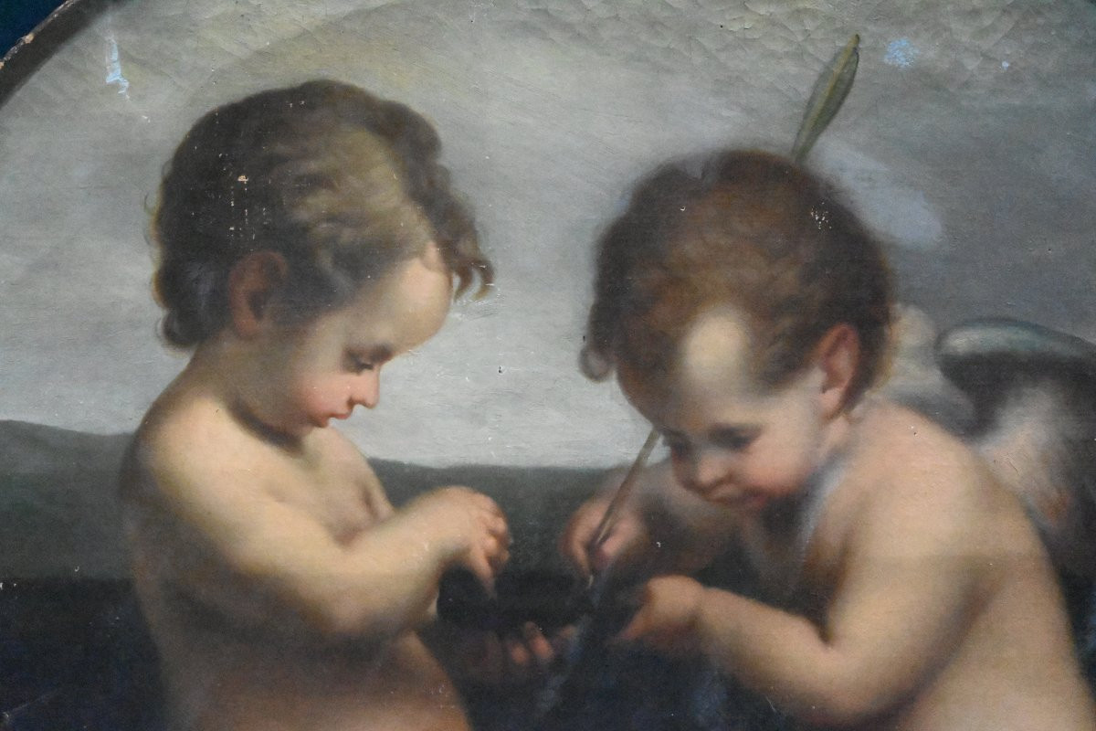 Huile sur toile XIX  Deux amours -photo-1