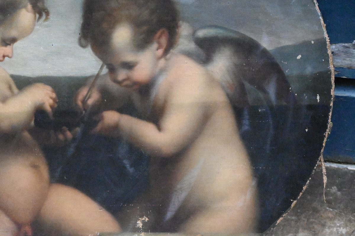 Huile sur toile XIX  Deux amours -photo-2