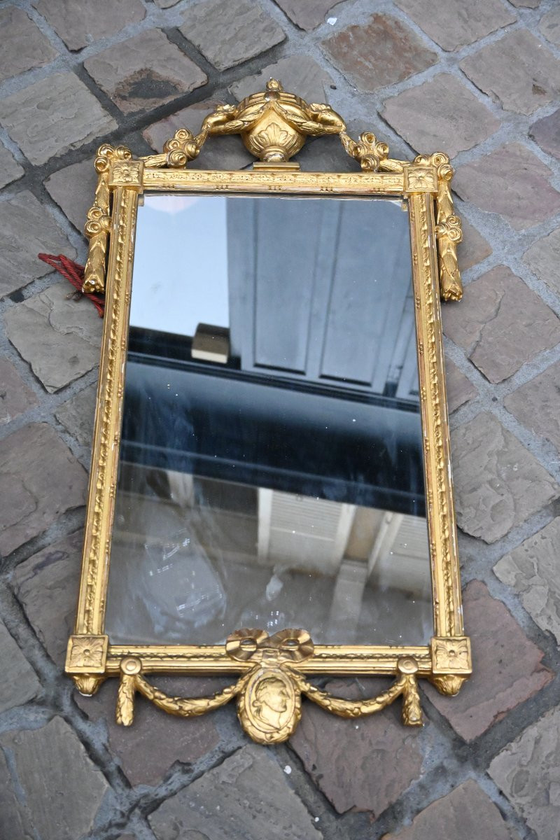 Louis XVI Period Gilded Wood Mirror, Sweden, 18th Century-photo-6
