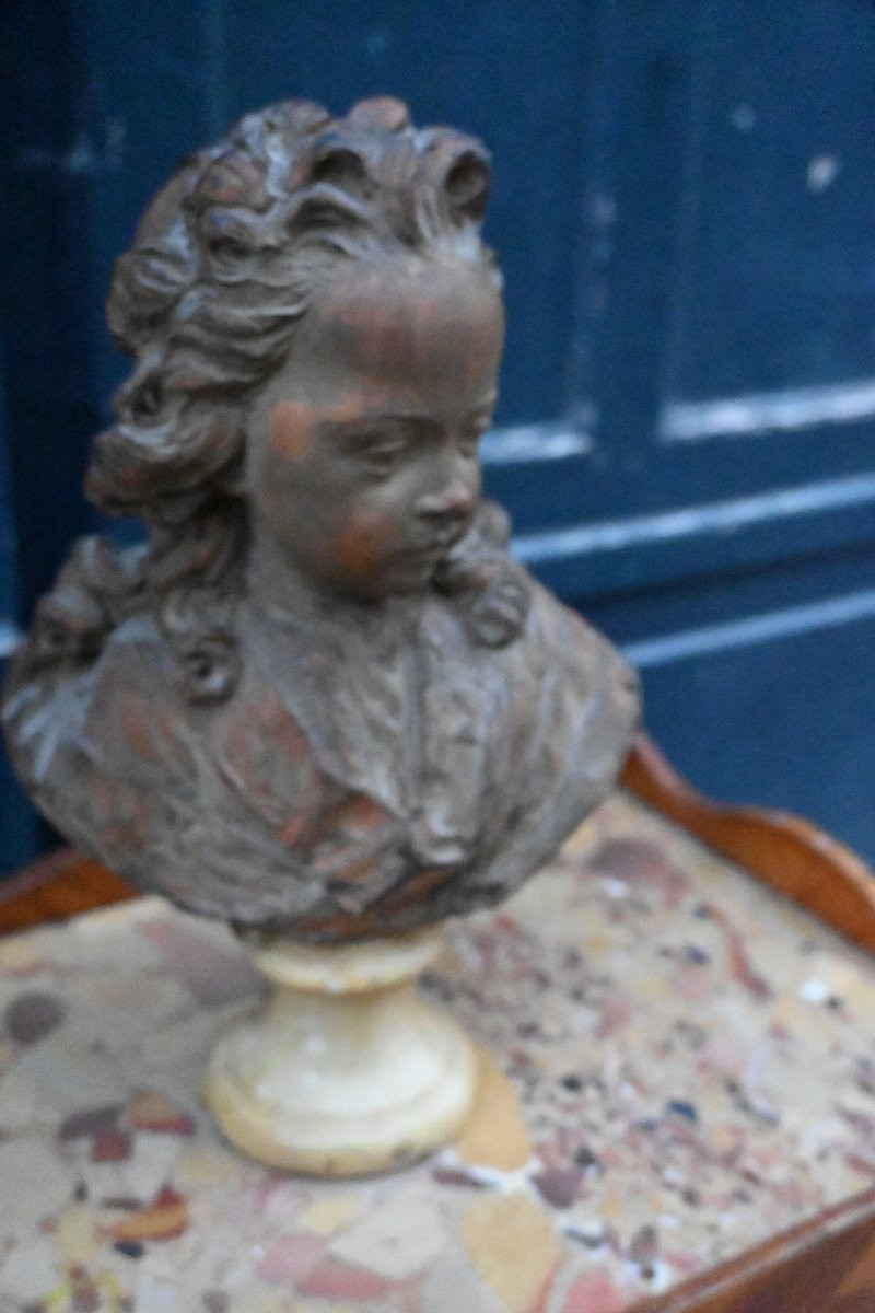 Buste d enfant , Louis XV enfant , terre cuite signée de Cian  style XVIII-photo-3